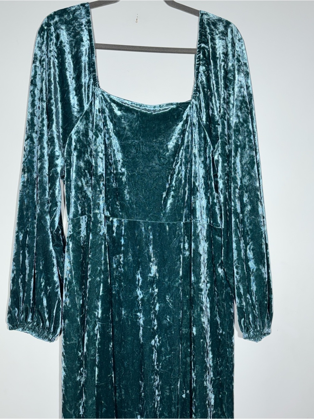 Ava & Viv Crushed Velvet Maxi Dress Size 1X  Long Sleeve Square Neck NWT Teal - Picture 3 of 10